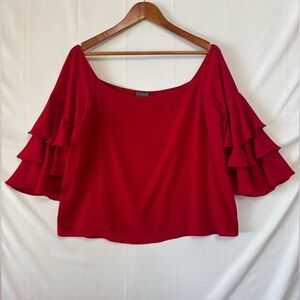 VINCE CAMUTO Red Off-The-Shoulder Blouse With Tiered Sleeves Size Medium
